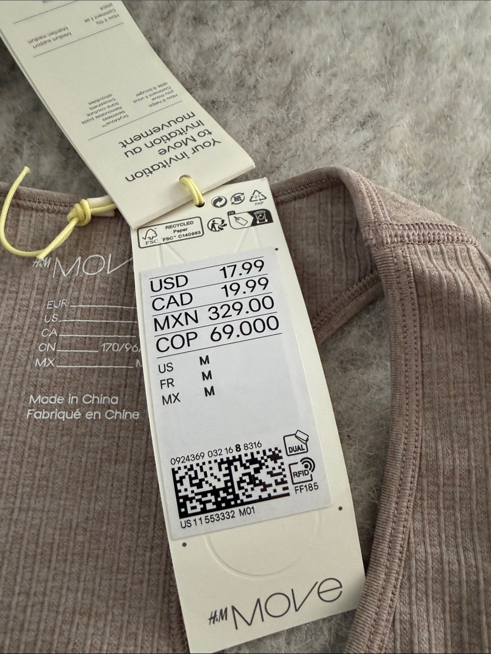 H&M Ribbed Racerback Sports Bra - Taupe - Picture 3 of 3